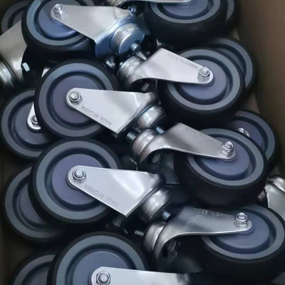Threaded Stem Swivel Shopping Cart Casters 100x32mm Soft TPR Wheels