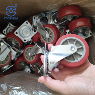 1.5" Rigid Plate Red PU Light Duty Casters  For Bed Drawers