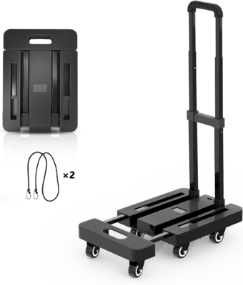 6 Wheels Black Collapsible Grocery Cart Dolly Platform Cart Foldable Hand Trolley